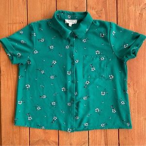 Pink Rose Cropped Button Up Blouse, Size M